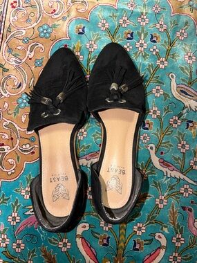 BEAST FASHION Black Suede Tassel D'Orsay Mules